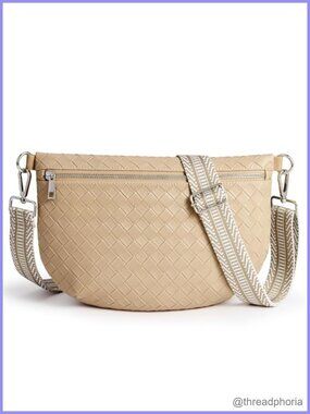 Faux Leather Woven Crossbody Bag Fanny Pack Bum Bag Sling